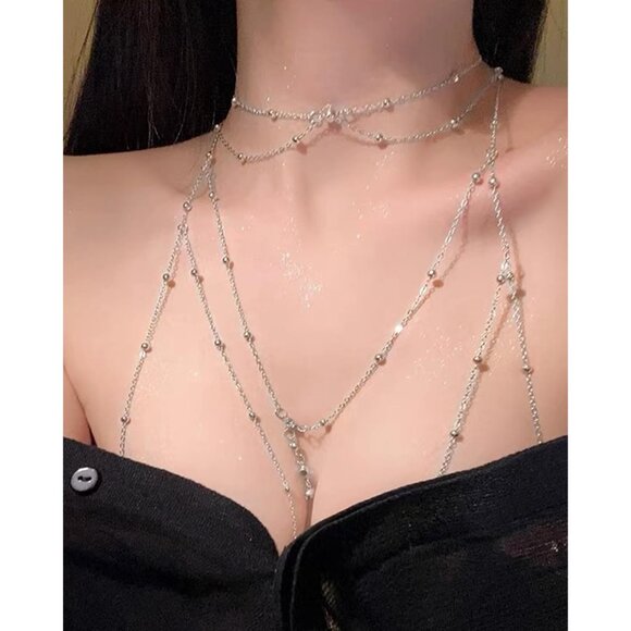 Gold Body Chain for Women Pearl Rhinestone Bra Waist Jewelry No Tarnish - Picture 2 of 7